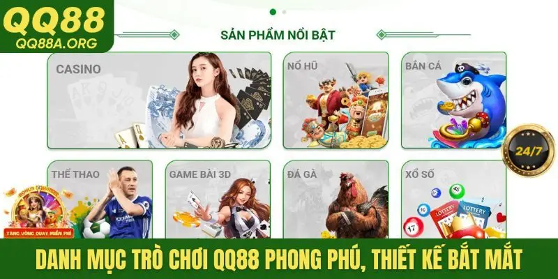 Danh mục trò chơi QQ88 phong phú, thiết kế bắt mắt