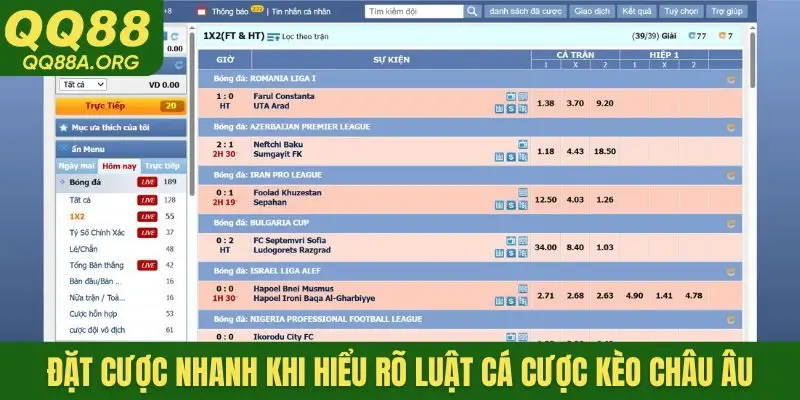 Đặt cược nhanh khi hiểu rõ luật cá cược kèo châu Âu