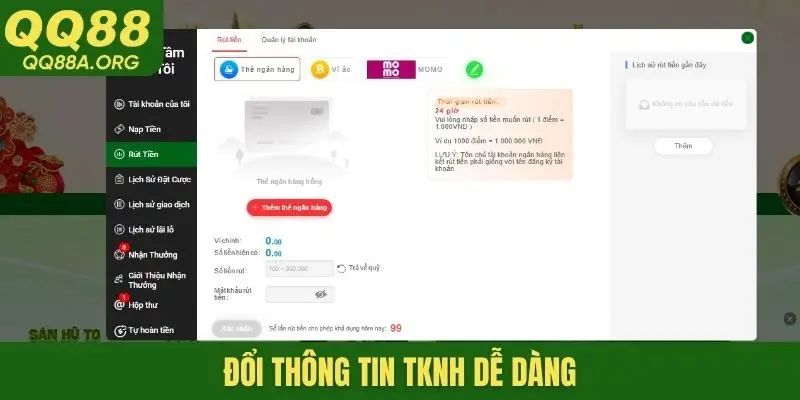 Đổi thông tin TKNH dễ dàng