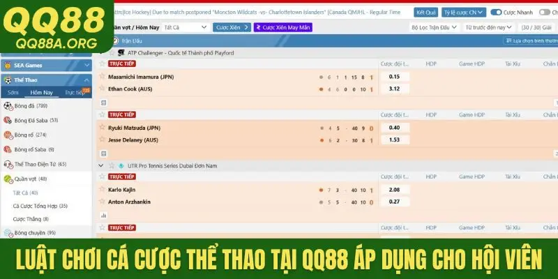 Luật chơi cá cược thể thao tại QQ88 áp dụng cho hội viên