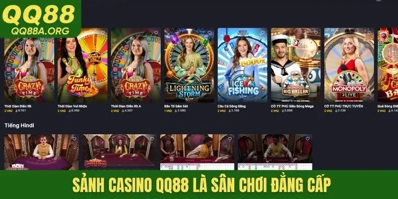 Sảnh casino QQ88 là sân chơi đẳng cấp