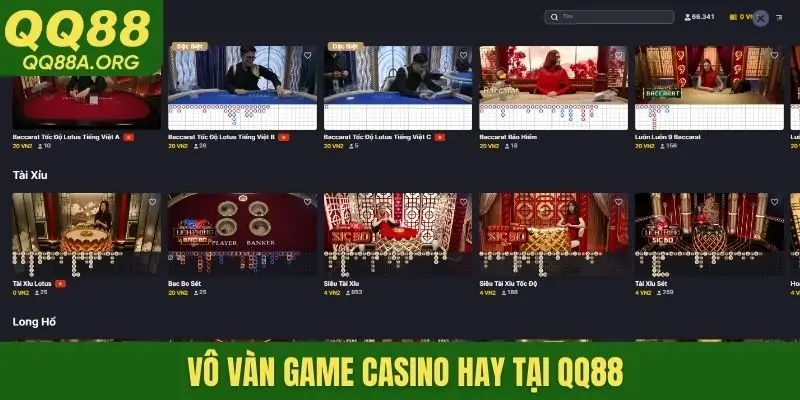Vô vàn game casino hay tại QQ88